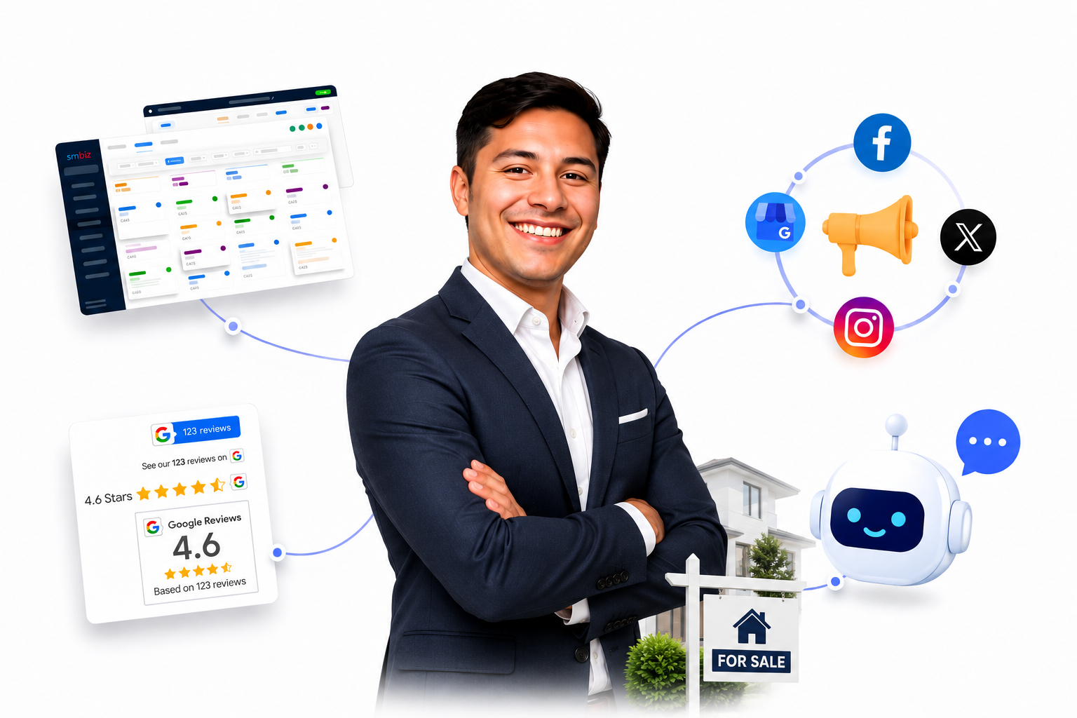Real estate agent using SMBIZ AI receptionist and CRM to respond to leads and book showings instantly